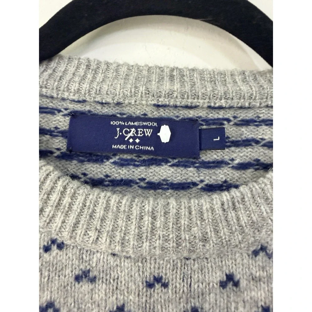 J.Crew Men's Large 100% Lambswool Gray Blue Birdseye Crewneck Sweater
